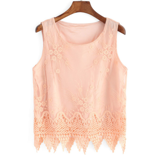 Jacquard Scalloped Hem Pink Tank Top ❤ liked on Polyvore (see more embellished crop tops)