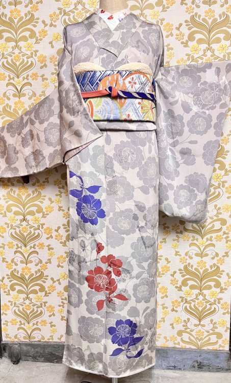 Antique sanpogi* with all over sakura (cherry blossoms) with just the best use of color details for 