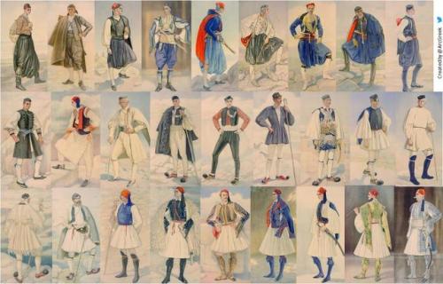 elladastinkardiamou:A collection of Greek male costumes from different regions. Water color illustra