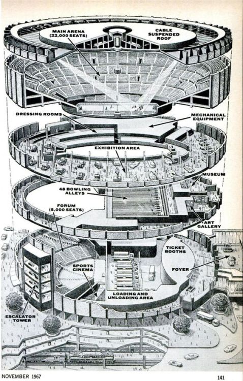 archidose:Madison Square Garden exploded view drawing, 1967.