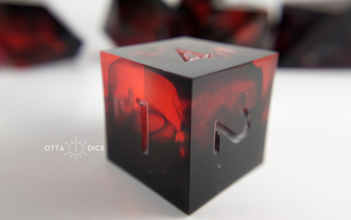 ottadice:Vampiric Touch A deep red set mixed with black swirls. What colour should I ink them?Noice 