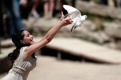 From the lighting ceremony of the Olympic flame in ancient Olympia, Greece.