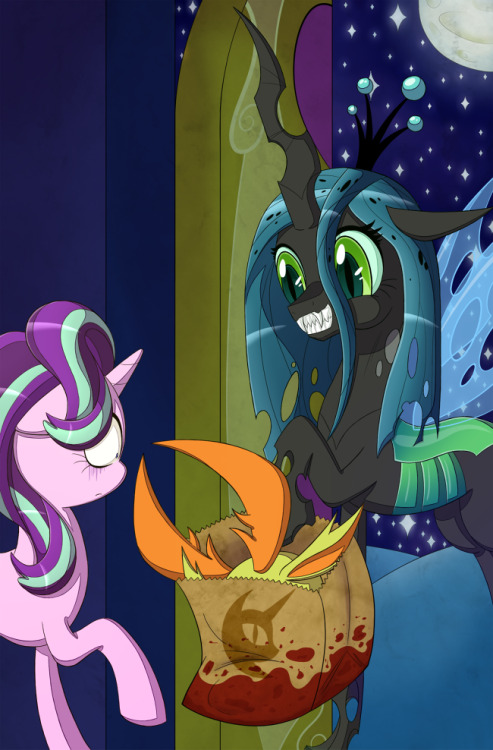 “Happy Nightmare Night, Starlight Glimmer!”“Look, I brought you a present!”