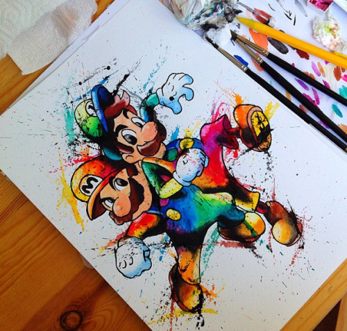 nintendocafe:  Mario & Luigi art created by Lisa-Marie Melin