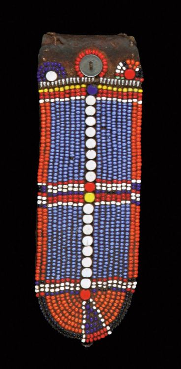 Beaded Earflaps from the Masai people of Kenya. 20th century,Leather embroidered with glass beads an