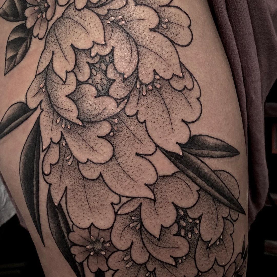 Stippling dotwork blackwork style peony flower forearm tattoo by Sara  Eve TattooNOW