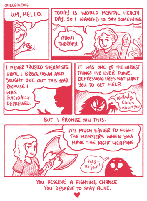 kateordie: Hi! I almost never share my personal comics anymore, but this one felt important. Therapy