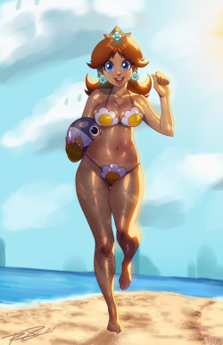 robscorner:  Took a nice lil’ break for today, and made an accompanying pin-up of a swimsuit-clad Daisy to last year’s Peach beach commission. I think I’ll have a limited run sale of these two as prints, if people express desire for ‘em.  What’s