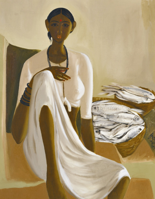 kafkasapartment:Untitled (Fisherwoman) 1982. B. Prabha. Oil on canvas
