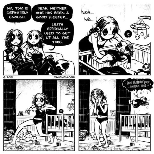 sixpenceee:
“Created by Finnish artist JP Ahonen, the Belzebubs comic strip features an adorable metal-loving family and all of their dark adventures together. From having a little baby to having lunch with grandma - the strip features normal...