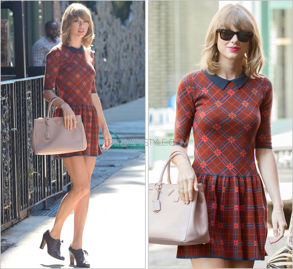 Taylor Swift Wears $150 Outfit of Plaid Dress, Maroon Handbag: Photos