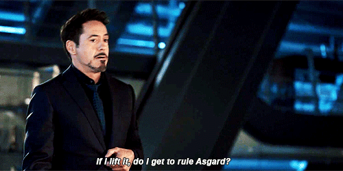 c1araoswa1d:  horns-of-mischief:  mishasteaparty: x  Admit it Tony, you would give it to Pepper  Pepper would probably lift it right up, “Tony, you really need to tell your Avenger buddies to stop leaving their props all over the place…” and launch