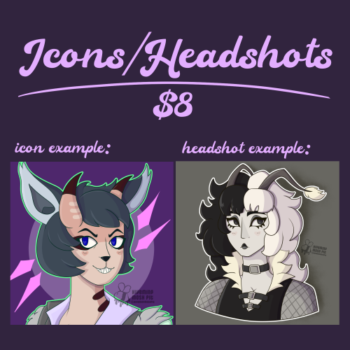 Commission Info for Icons/Headshot commissions. The price is $8 per icon