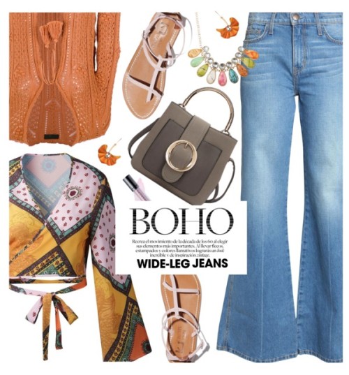 Flare Up: Wide-Leg Jeans (boho) by beebeely-look featuring a wrap shirt ❤ liked on PolyvoreWrap shir