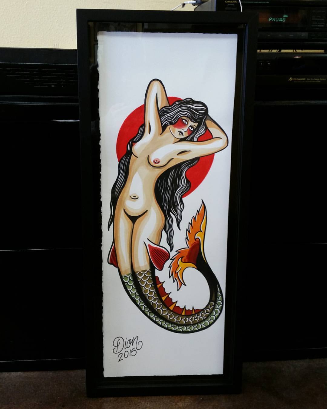 justindion:  Mermaid all framed up. #traditionaltattoos #traditionaltattooflash #trad_tattooflash