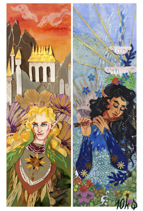 ten-thousand-leaves:Some more bookmarks, Glorfindel and Ecthelion this time. Approximately 7x25 cm, 