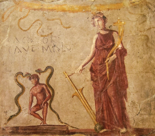 Wall painting from the Thermopolium/Caupona of Tertius (IX.7.21) Pompeii. Goddess Fortuna, with corn