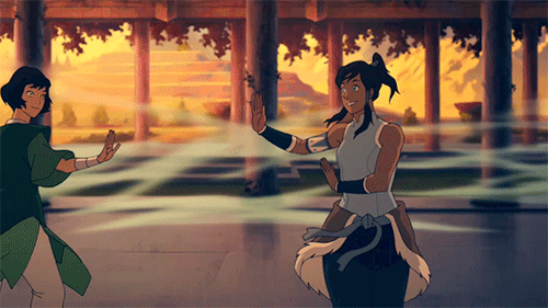 aselfcallednowhere:“You’re a natural.”“You really think so?”[Korra + Opal + Airbending]