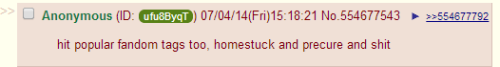 4chancounterspam:  Hey all, watch out. The 4chan spammers are moving to fandom things now, to. 