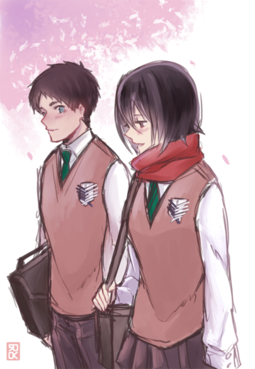 highschool au Eren receiving a love confession from Mikasa for creativelybored I imagine them being 