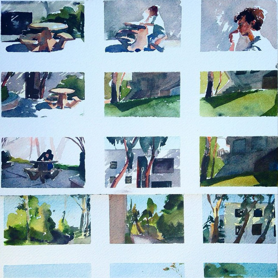 april-liu:  mini watercolor plein aire dumpeach painting is about 1 in x 1.5 in