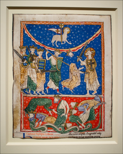 mediumaevum:The above page is from 1220-1235, “The Lamb Defeating the Ten Kings” .It’s considered a 