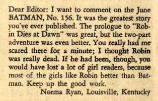 thoughtsaboutdickgrayson:From Batman #159 (November 1963)“… most of the girls like Robin bette