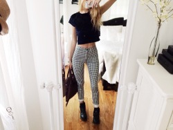 christiescloset:  finals done for today, i’m going out :’) topshop checkered skinnies, docs, and brandy velvet crop top