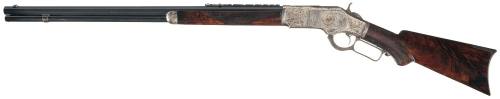 Extremely rare factory engraved, gold and silver inlaid special order Winchester Model 1873 with sev