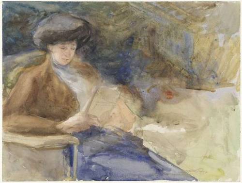 Sitting reading woman   -     Bramine  Hubrecht, n/d.Dutch, 1855-1913Watercolour, 22,9 x 30,5 cm.