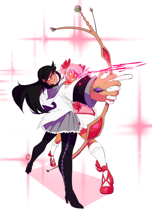 Attack for @rottencake06For SAPPHIC ART FIGHT 2022prompt : “Madoka Kaname and Homura Akemi fighting 