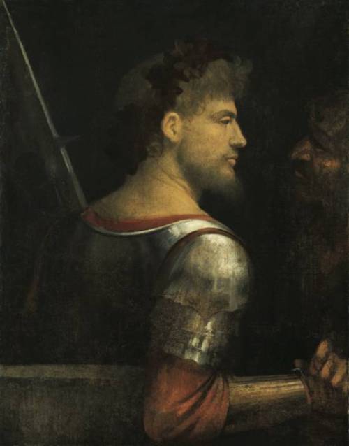 Portrait of a Warrior or The halberdier and the demon of Death - Giorgione1505/10 circaoil on canvas