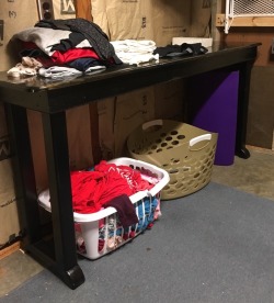 sinfulsoulmates720:  With our life style. We have to hide things in plain site. So the wrap table doubles as a table in the laundry room. 