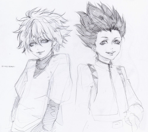 oathkeeperson:  quick doodle of my cute hunter sons i hate gon’s hair so much ಠ益ಠ 