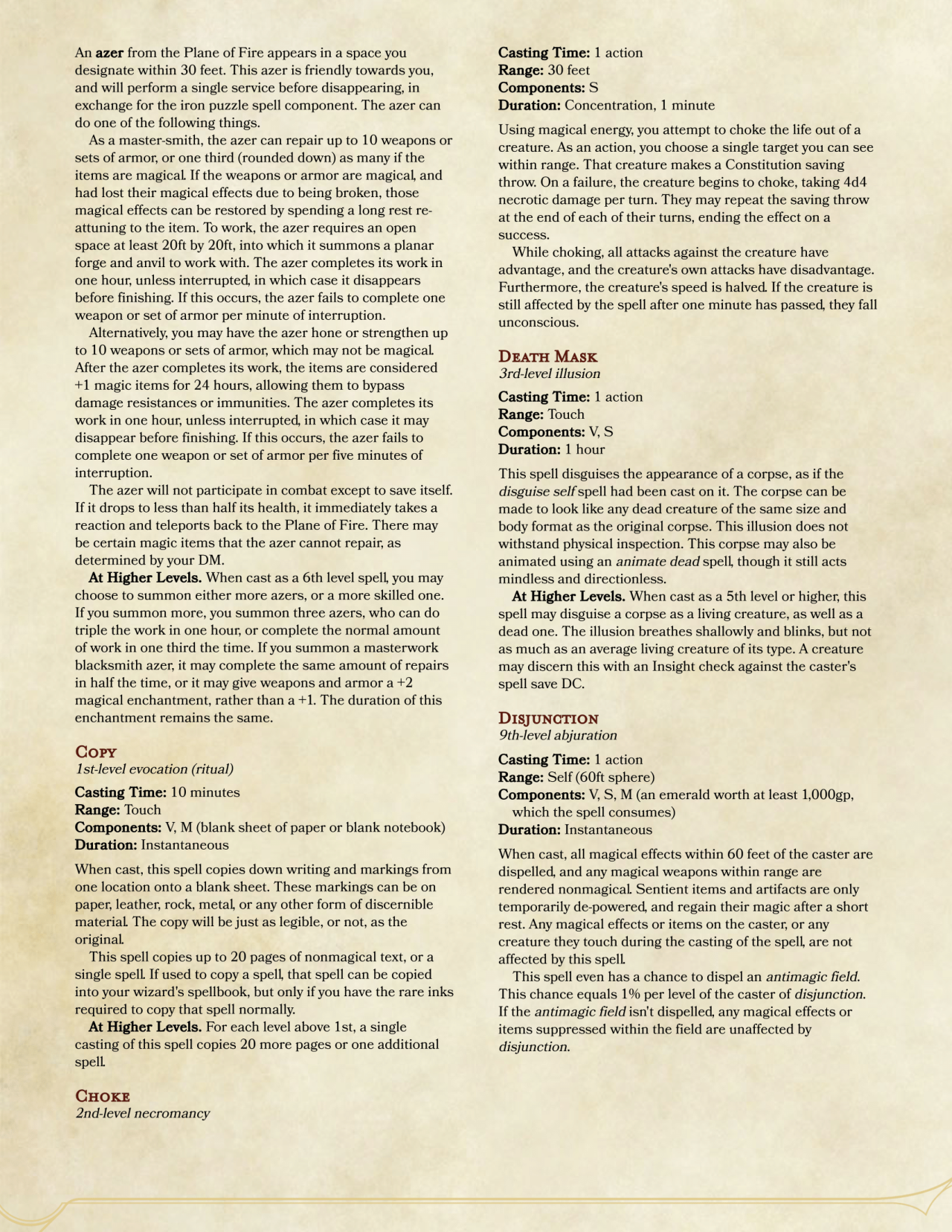 Item effects. D&D disjunction. DND Homebrew Spells.