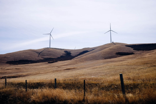 Wind turbines near Ulaanbaatar. Mongolia’s flat, open steppes are great for wind power, and the gove