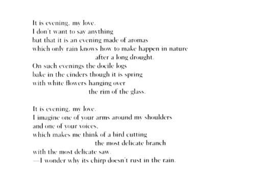 Nina Cassian, It Is Evening, My Love (tr. Naomi Lazard)