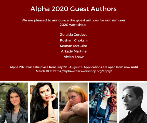 tamorapierce:alphaworkshop:Exciting news! Applications for Alpha 2020 are now open on our brand-new 