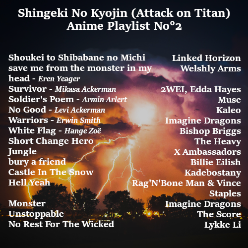 Playlists And Lyrics — Anime Playlist n°2 - Shingeki No Kyojin (Attack On