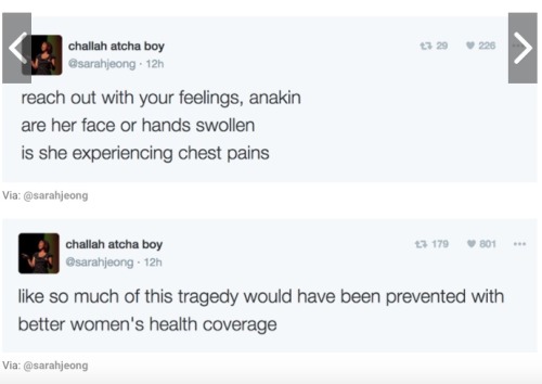 sarriane:  singelisilverslippers: just go see an ob-gyn  i was thinking about this the other day, like, really, we’re in fucking high tech space and what the hell are their maternal mortality rates? fuck off, anakin. 