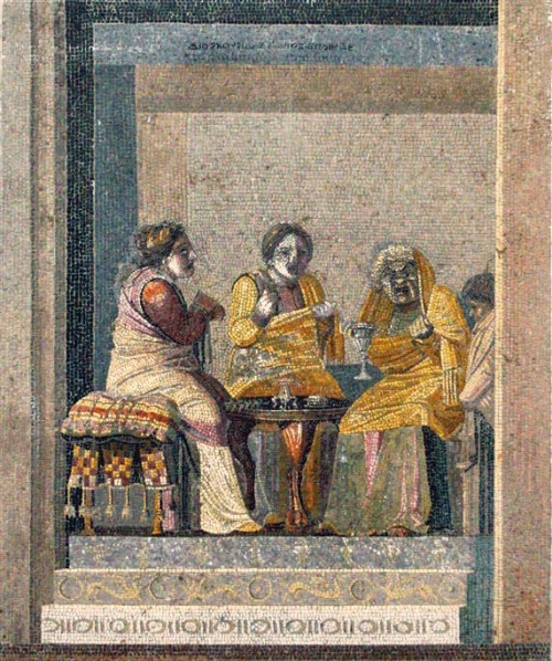 signorformica:Consultation with a witch. Roman mosaic from the House of Cicero, Pompeii. Museo Arche