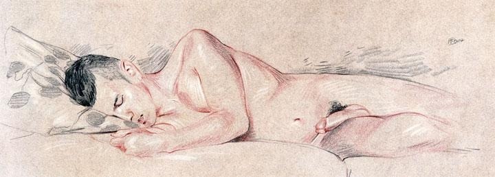 gayeroticartarchive: art by Felix Deon two pieces featuring the same model…asleep