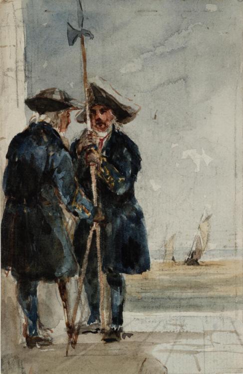 Two Naval Pensioners with Shipping Behind, David Cox, TateBequeathed by J.R. Holliday 1927Size: supp