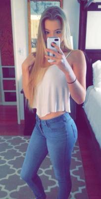 Jeannie sent a selfie to Mr. Crude with the message, &ldquo;These jeans are so tight that my butt plug got pushed up inside me. Would you come over and help me get it out?&rdquo;