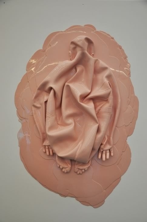 paintdeath:  Skin by Lucy Glendinning.  People shed their skins, and leave them crumpled and glossy on the wall. 