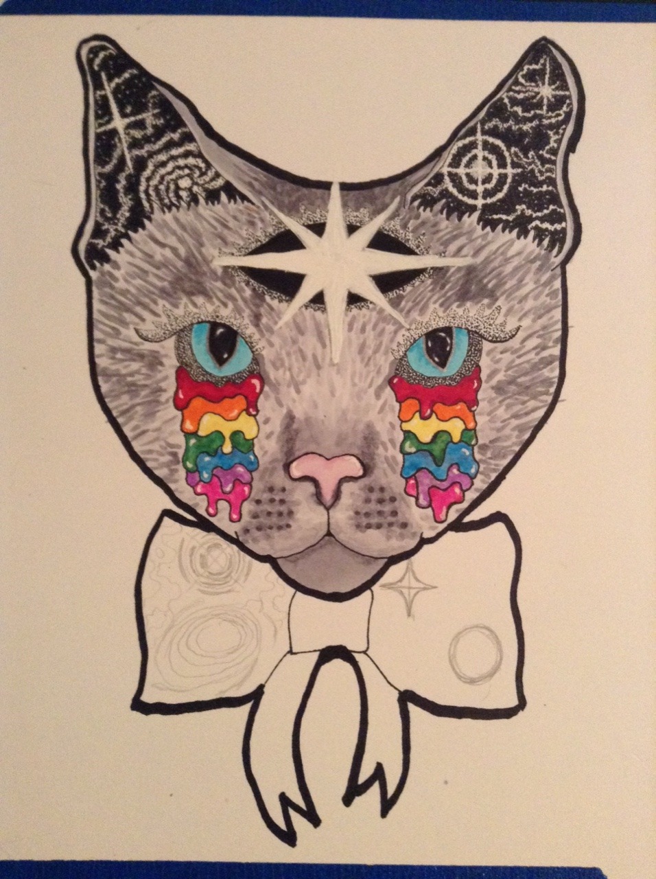 artagainstsociety:  My galaxy kitty in progress. Changed the design up a bit, I’m