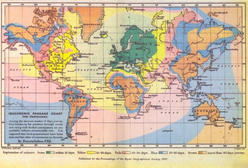 mapsontheweb:Travel times from London during the Steam Age, 1881.More isochrone maps >>