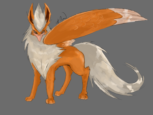 I decided to draw my own rendition of this pokemon fusion :D I think it looks like a griffin of sort