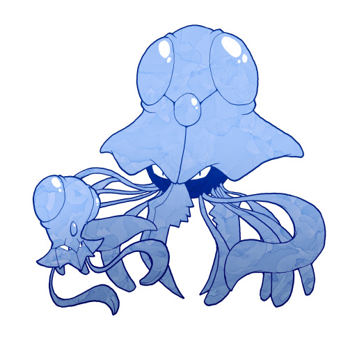 zestydoesthings:  I love these two evolution families! Creepy gobble-monster plants and evil overlord jellyfish! I had a Tentacruel in Pokemon X called Charybdis- she was awesome. Follow my daily Pokemon challenge on Twitter! Also, I now have Instagram