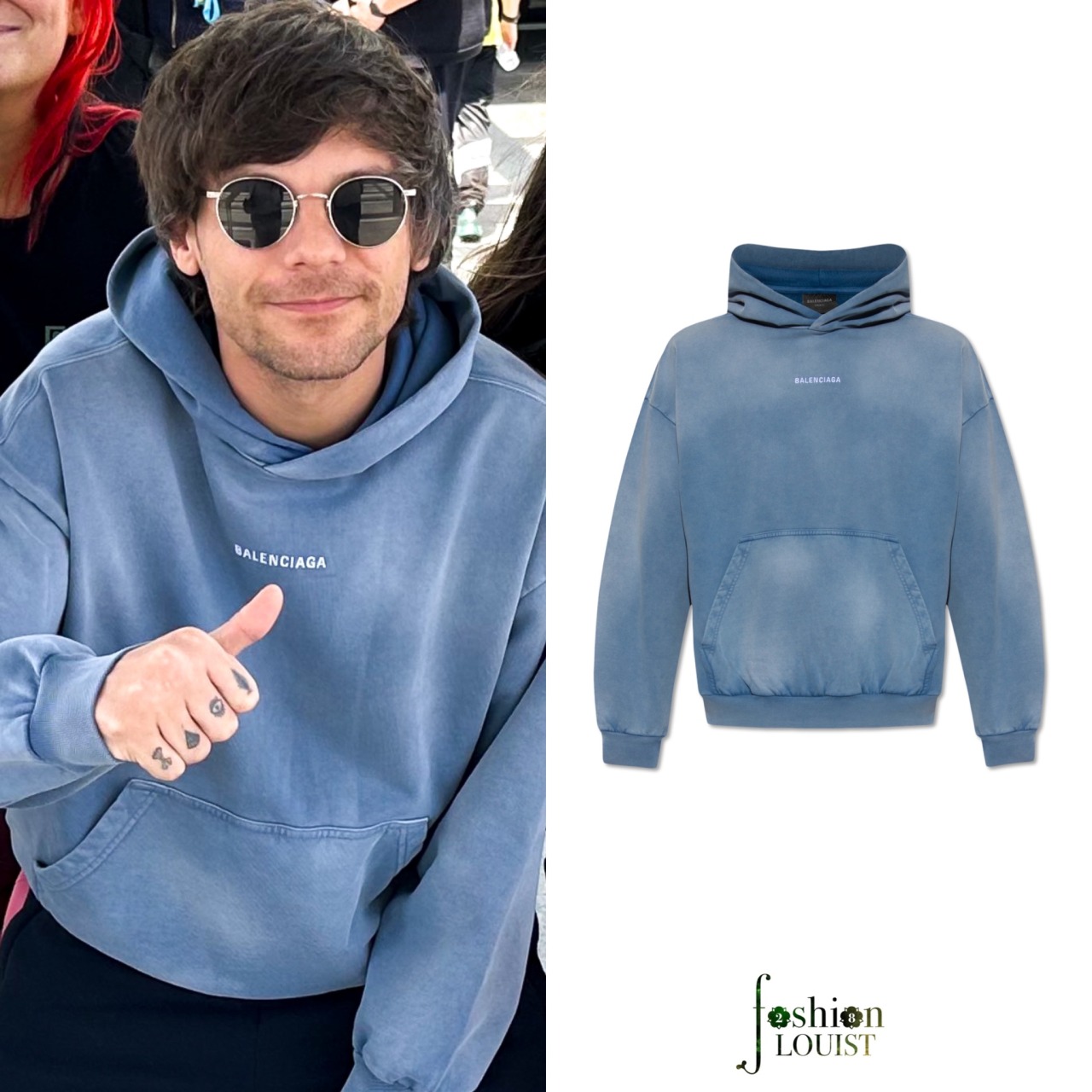 Louis Tomlinson Fashion Louis wore a Balenciaga Back Hoodie in Blue at
